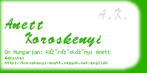 anett koroskenyi business card